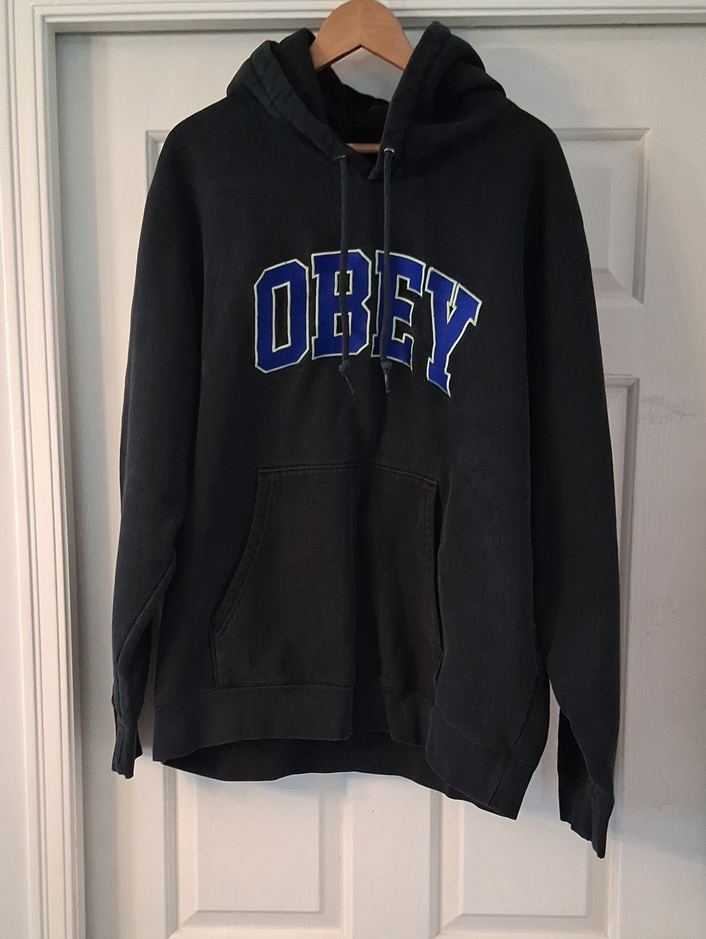 Obey Black Crewneck Hoodie with Blue Logo